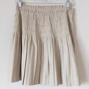 7 For All Mankind Faux Leather Smocked High Waist Mini Skirt in Cream, Size S